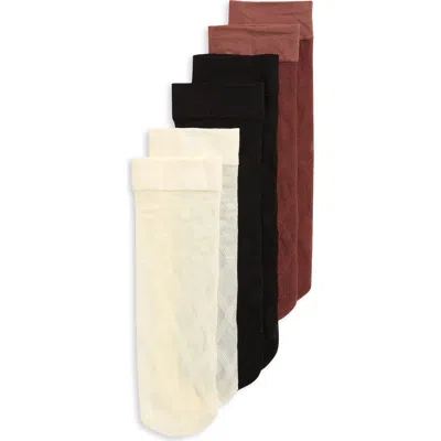 Nordstrom 3-pack Sheer Diamond Ankle Socks In Brown