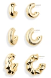 Nordstrom 3-pack Twisted Chunky Hoop Earrings In Gold