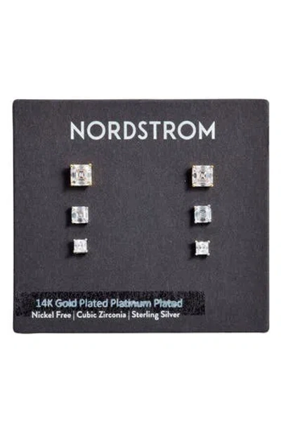 Nordstrom 3-pack Cubic Zirconia Square Stud Earrings In Metallic
