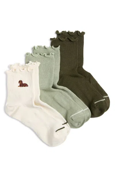 Nordstrom 3-pack Embroidered Lettuce Edge Ankle Socks In Multi