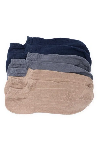 Nordstrom 3-pack Rib No-show Socks In Tan- Grey- Navy