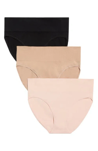 Nordstrom 3-pack Seamless High Cut Briefs In Pink- Tan- Black Multi