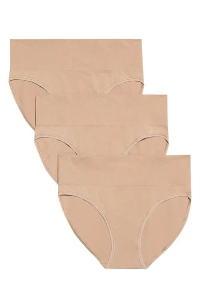Nordstrom 3-pack Seamless High Cut Briefs In Tan Warm