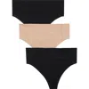 Nordstrom 3-pack Seamless Thongs In Black- Tan Multi