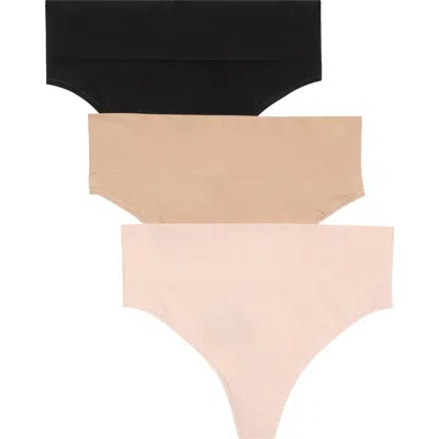 Nordstrom 3-pack Seamless Thongs In Pink- Tan- Black Multi