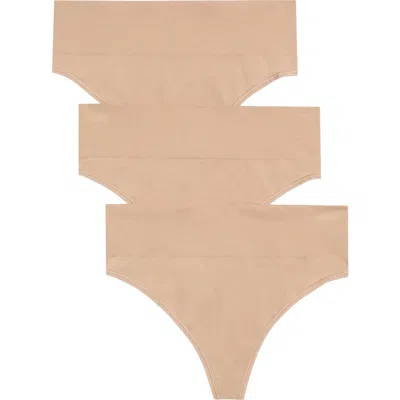 Nordstrom 3-pack Seamless Thongs In Tan Warm