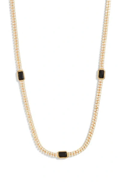 Nordstrom Accent Cubic Zirconia Tennis Necklace In Clear- Black- Gold