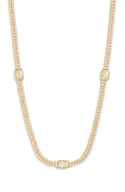 Nordstrom Accent Cubic Zirconia Tennis Necklace In Clear- Gold