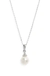 Nordstrom Akoya Pearl & Diamond Pendant Necklace In Metallic