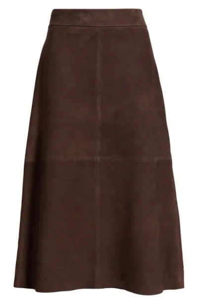 Nordstrom A-line Leather Midi Skirt In Brown Coffee