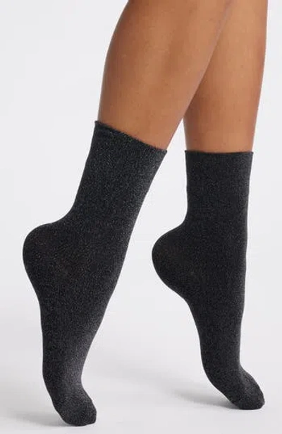 Nordstrom Allover Sparkle Metallic Quarter Socks In Black