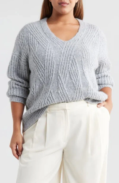Nordstrom Alpaca Blend V-neck Sweater In Grey Heather