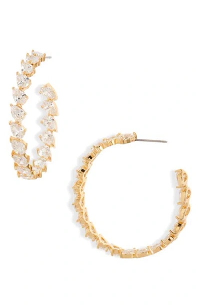 Nordstrom Angled Cubic Zirconia Hoop Earrings In Clear- Gold