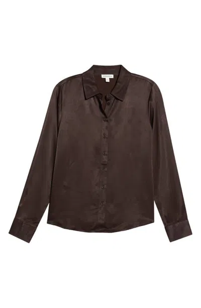 Nordstrom Animal Spot Satin Button-up Shirt In Brown Mole