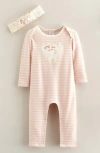 Nordstrom Appliqué Romper & Bow Headband Set In Pink