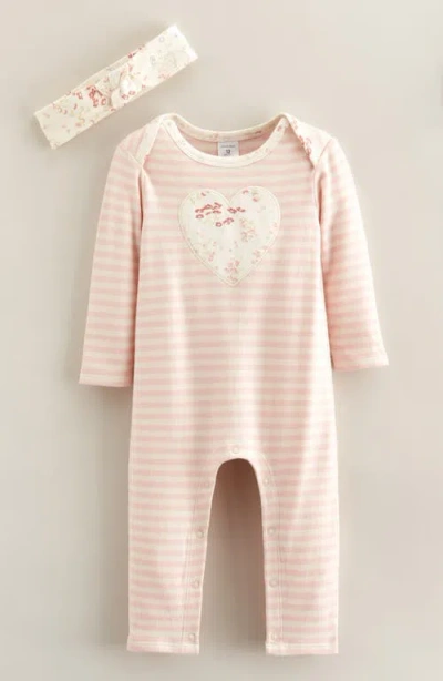Nordstrom Babies'  Appliqué Romper & Bow Headband Set In Pink