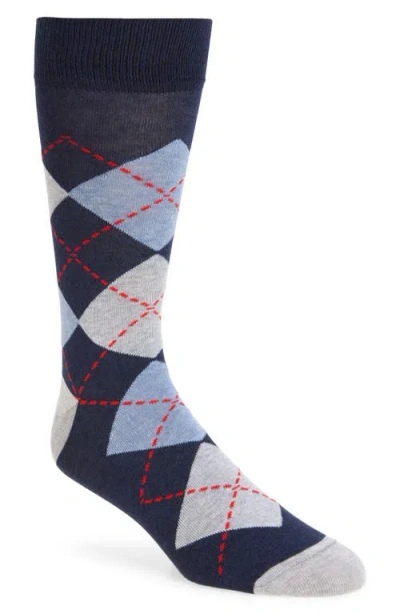 Nordstrom Argyle Combed Cotton Blend Dress Socks In Navy- Red