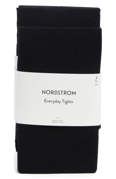 Nordstrom Assorted 2-pack Sheer Rib & Opaque Tights In Black