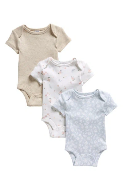Nordstrom Babies' Assorted 3-pack Bodysuits In White- Blue Whale Pack