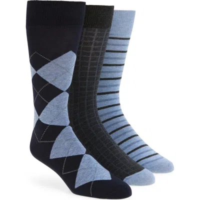 Nordstrom Assorted 3-pack Combed Cotton Blend Dress Socks In Blue