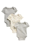 Nordstrom Babies' Assorted 3-pack Cotton Bodysuits In Gray