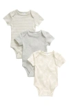 Nordstrom Kids'  Assorted 3-pack Cotton Bodysuits In Ivory- Grey Palm Pack