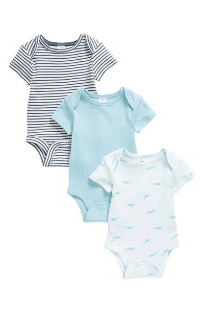 Nordstrom Babies' Assorted 3-pack Cotton Bodysuits In Whale Stripe Pack