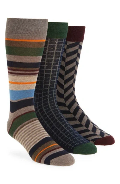 Nordstrom Assorted 3-pack Patterned Cotton Blend Dress Socks In Multi