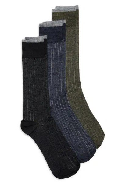 Nordstrom Assorted 3-pack Ribbed Merino Wool Blend Dress Socks In Multi
