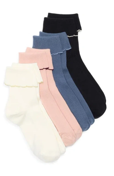 Nordstrom Assorted 4-pack Turn Cuff Ankle Socks In Multi