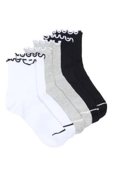 Nordstrom Athleisure Lettuce Edge Assorted 3-pack Ankle Socks In Black