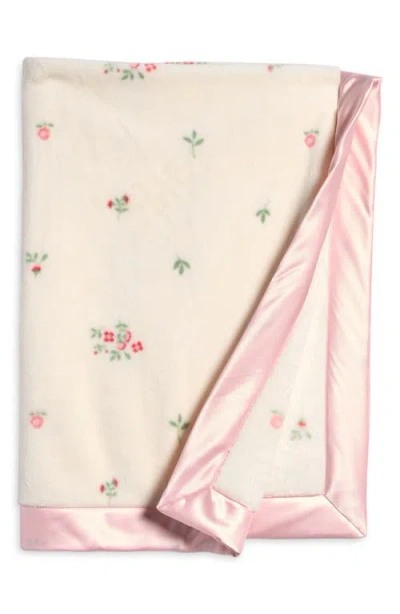 Nordstrom Baby Print Plush Blanket In Ivory Egret Dainty Leaves