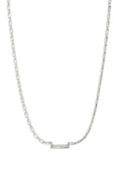 Nordstrom Baguette Center Cubic Zirconia Necklace In Clear- Silver