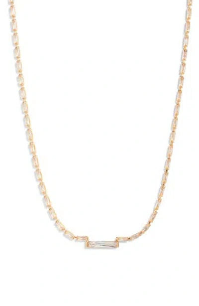 Nordstrom Baguette Center Cubic Zirconia Necklace In Clear- Gold