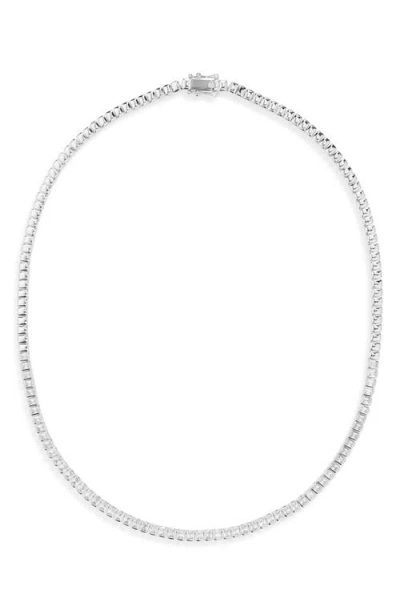 Nordstrom Baguette Cubic Zirconia Bezel Tennis Necklace In Silver