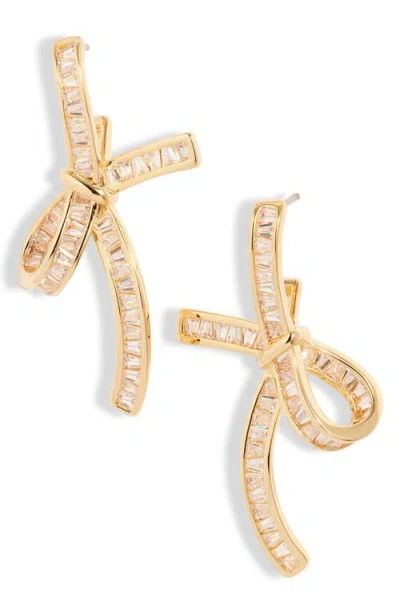 Nordstrom Baguette Cubic Zirconia Bow Drop Earrings In Clear- Gold