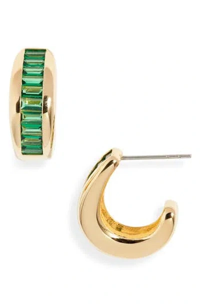 Nordstrom Baguette Cubic Zirconia Hoop Earrings In Emerald- Gold