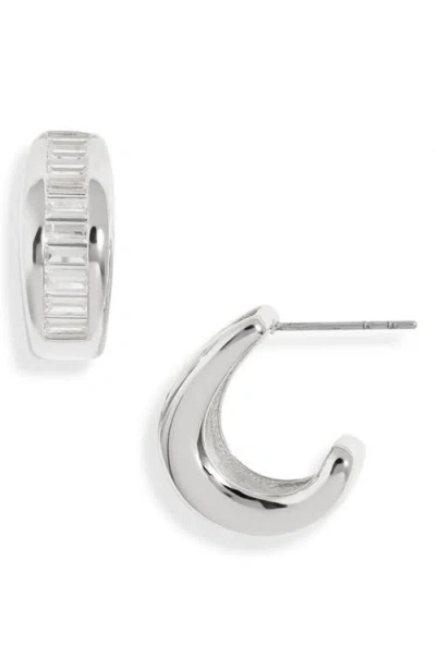 Nordstrom Baguette Cubic Zirconia Hoop Earrings In Clear- Silver