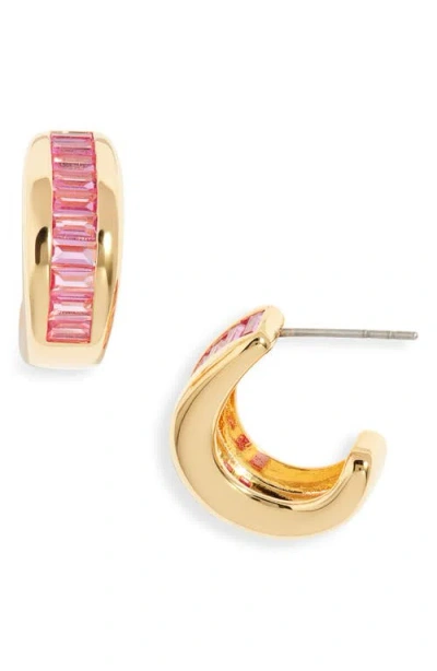 Nordstrom Baguette Cubic Zirconia Hoop Earrings In Fuchsia- Gold