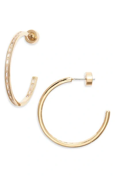 Nordstrom Baguette Cubic Zirconia Inside Out Hoop Earrings In Gold