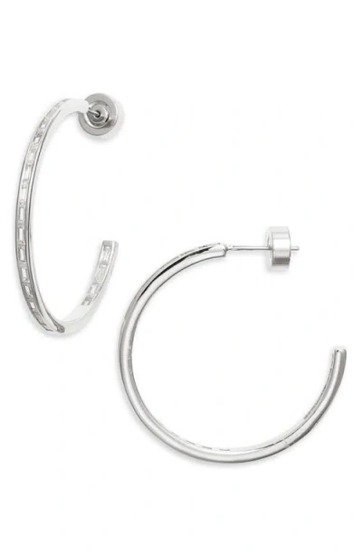 Nordstrom Baguette Cubic Zirconia Inside Out Hoop Earrings In Metallic