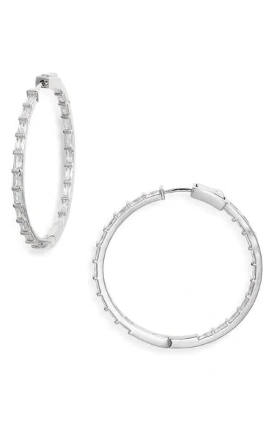 Nordstrom Baguette Hoop Earrings In Clear- Silver