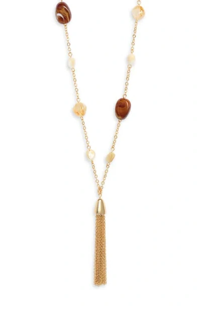 Nordstrom Bead Accent Tassel Necklace In Brown