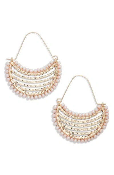 Nordstrom Beaded Crescent Half Hoop Earrings In Pink- Gold