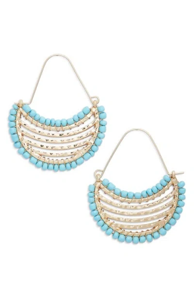 Nordstrom Beaded Crescent Half Hoop Earrings In Turquoise- Gold