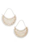 Nordstrom Beaded Crescent Half Hoop Earrings In White- Gold