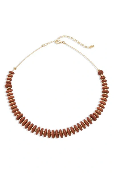 Nordstrom Beaded Disc Stone Necklace In Rust- Gold
