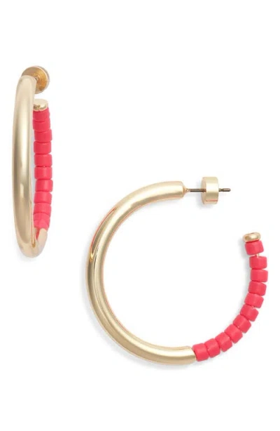 Nordstrom Beaded Hoop Earrings In Berry- Gold