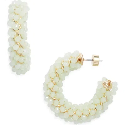 Nordstrom Beaded Huggie Hoop Earrings In Mint- Gold