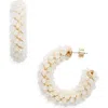 Nordstrom Beaded Huggie Hoop Earrings In White- Gold